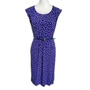 Charter Club Cap Sleeve Belted Blue Midi Dress, White Polka Dots, 8